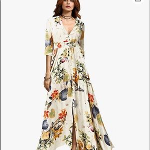 Women's Button Up Flowy Party Maxi Dress
